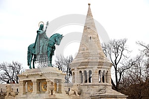 Statue of Saint Stephen I of Hungary in Fishermen`s Bastion photo
