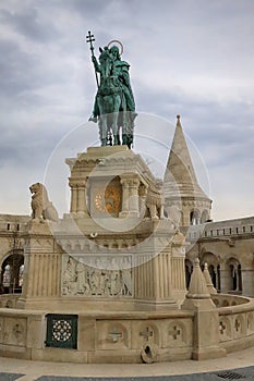 Statue of Saint Stephen I of Hungary in Fishermen`s Bastion photo