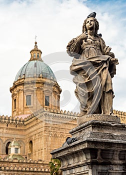 Statue of Saint Sylvia around the Cathedral of Palermo, Italy