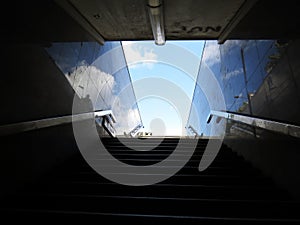 Statue of Saint Wenceslas on Horse Shadow Reflection on a Wall of Subway Pedestrian Underpass