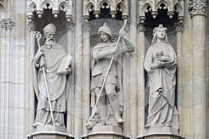 Statue of Saints Methodius, George and Barbara, portal of the cathedral
