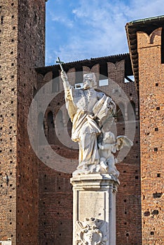 Statue of San Giovanni Nepomuceno at the center of the parade ground of Sforza Castle