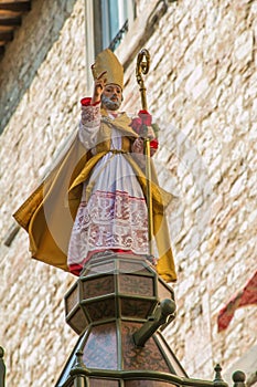 Statue of Sant`Ubaldo over the cero, Gubbio photo