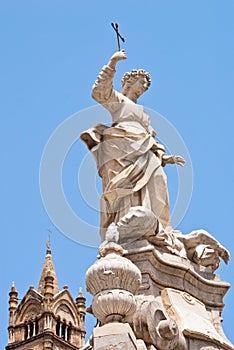 Statue of Santa Rosalia next to the cathedral of Palermo