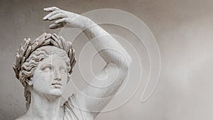 Statue of sensual Roman renaissance era woman in circlet of bay leaves, Potsdam, Germany, details, closeup