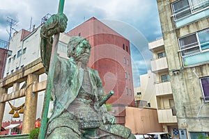 Statue of Shibata Katsuie 1522-1583 at Shibata Shrine in Fukui City, Fukui Prefecture, Japan. He was