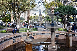 Statue of Simon Bolivar in Plaza 25 de Mayo, a UNESCO World Heritage Site in Sucre, Bolivia