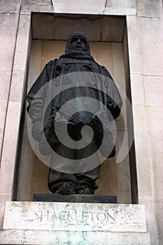 The statue of Sir Ernest Shackleton, outside the London headquarters of the Royal Geographical Society.