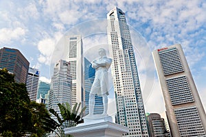 Statue of Sir Stamford Raffles & skyline, Singapore, SE Asia