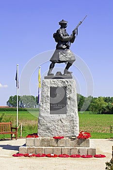 A Statue of soldier ww1 royal highlanders in flanders fields belgium