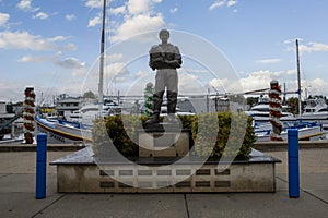 A statue of a sponge diver on the docks at Tarpon Springs, Florida