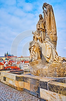 The statue of St Cyril and Methodius on Charles Bridge, Prague, Czech Republic