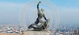 Statue of St George the Dregon Killer on Gellert hill in Budapest capital Hungary photo