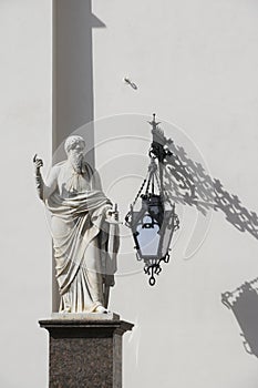 The statue of St.Paul near the Lutheran Church of Saint Peter and Saint Paul in Sant Petersburg, Russia