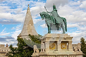 Statue of St. Stephen in Fisherman\'s Bastion, Budapest, Hungary