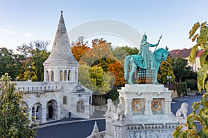 Statue of St. Stephen in Fisherman\'s Bastion, Budapest, Hungary