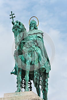 Statue of St Stephen at the Fisherman's Bastion Budapest Hungary