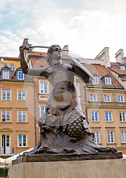 Statue of Syrenka Mermaid of Warsaw city symbol of Warsaw in P