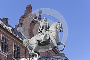 Statue of Tadeusz Kosciuszko monument on Wawel Royal Castle, Krakow, Polan