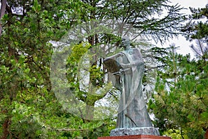 Statue of Takayama Ukon 1552-1615 at Takaoka castle Park in Takaoka, Toyama, Japan. Takayama Ukon