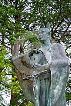 Statue of Takayama Ukon 1552-1615 at Takaoka castle Park in Takaoka, Toyama, Japan. Takayama Ukon