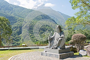 Statue of Taroko people at Taroko National Park Visitor Center in Taroko National Park, Xiulin, Hualien, Taiwan