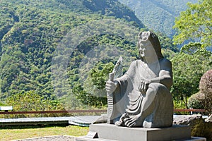 Statue of Taroko people at Taroko National Park Visitor Center in Taroko National Park, Xiulin, Hualien, Taiwan