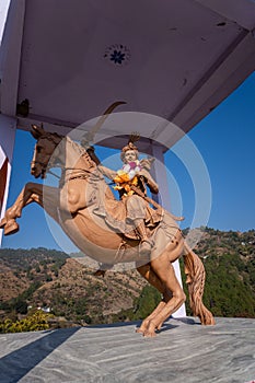 Statue of Teelu Rauteli: 17th Century Garhwali Rajput Warrior Riding Horse with Weapons, Gurrad Talla, Chaundkot, Pauri Garhwal, photo