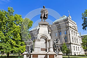 Statue of Thomas Hendricks and capitol building, Indianapolis, I