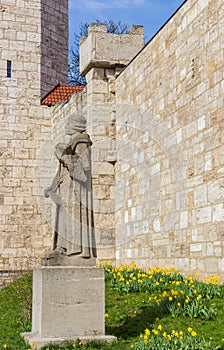 Statue of Thomas Muntzer at the city walls in Muhlhausen photo