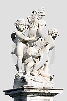 Statue of the three angels near leaning tower of Pisa, Italy