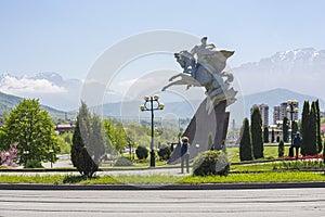 Statue to the great commander Issa Pliev sitting on a horse in Vladikavkaz photo