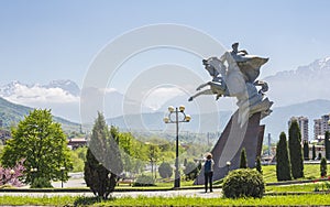 Statue to the great commander Issa Pliev sitting on a horse in Vladikavkaz photo