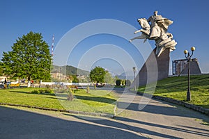 Statue to the great commander Issa Pliev sitting on a horse in Vladikavkaz photo