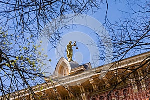 Statue to Lady Justice on the roof of the Delaware County courthouse in Ohio