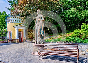 The statue to Polish countess Zofia Potocka on the main alley in Sofiyivsky Park in Uman, Ukraine