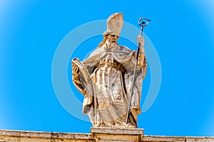 Statue at the top of Basilica of Saint John Lateran in Rome, Italy.