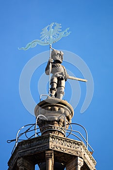 statue at the top of the Kilian Church in Heilbronn Germany