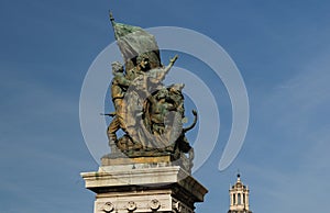 Statue On The Top Of The Vittorio Emanuele II Monument In Rome Italy On A Wonderful Spring Day