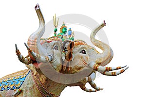 Statue of Tri-Head Elephants isolated on white background.