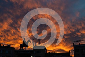 Statue of Tsar Liberator of Bulgaria in Sofia at sunset