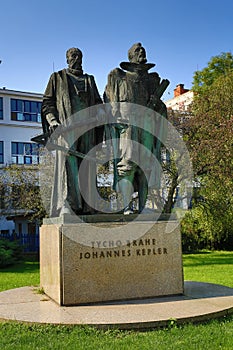 Statue of Tycho Brahe and Johann Kepler, Prague, Czech republic