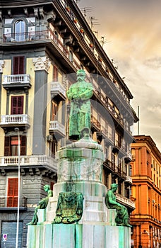 Statue of Umberto I on Nazario Sauro street in Naples