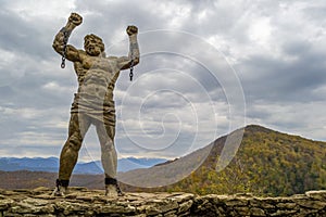 Statue of Unbound Prometheus with Broken Chain on the Eagle Rocks in Sochi