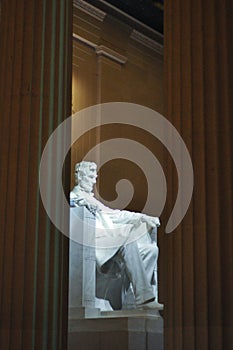 Statue of US President Abraham Lincoln inside the Lincoln Memorial