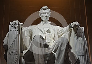 Statue of US President Abraham Lincoln inside the Lincoln Memorial