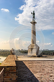 Statue of Victory with a monument in capital city Belgrade