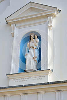 Statue of virgin Mary on catholic church