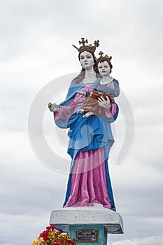 Statue of the Virgin Mary Help of Christians in the viewpoint of Huascaran, Anta, Ancash - Peru. South America