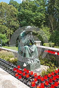 Statue of Virgin Mary weeping next to the Basilica of Our Lady o